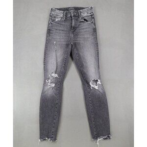 MOTHER High Waisted Looker‎ Ankle Chew Jeans 24x26 Gray Denim Distressed